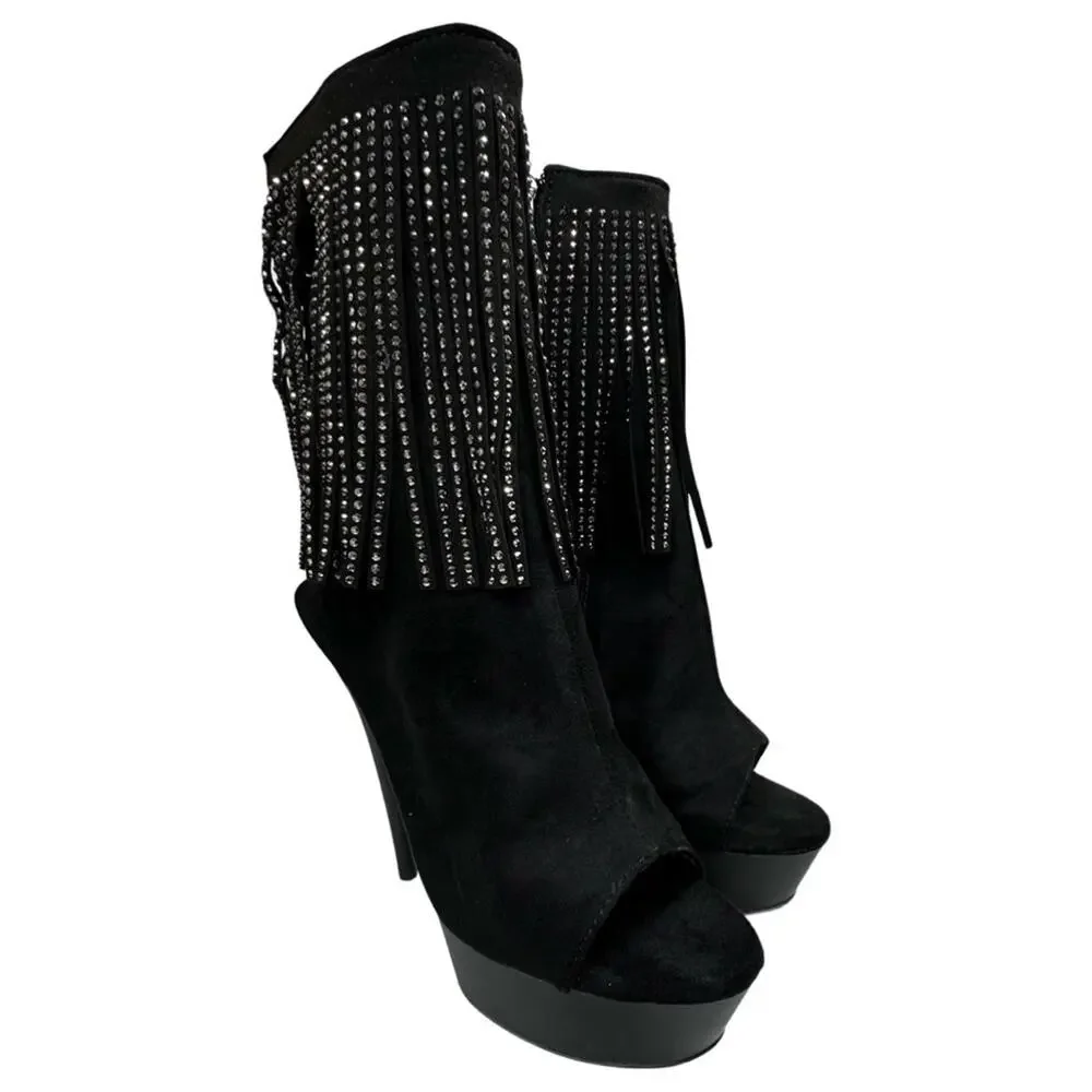 Pleaser Womens Ankle Boots DELIGHT- 1018RSF BIk Faux Suede/Blk Matte SZ 10